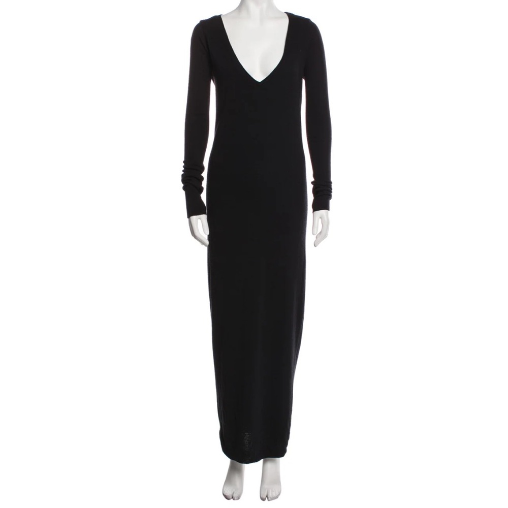 Rick Owens Black Long Sleeve V-Neck Maxi Dress M